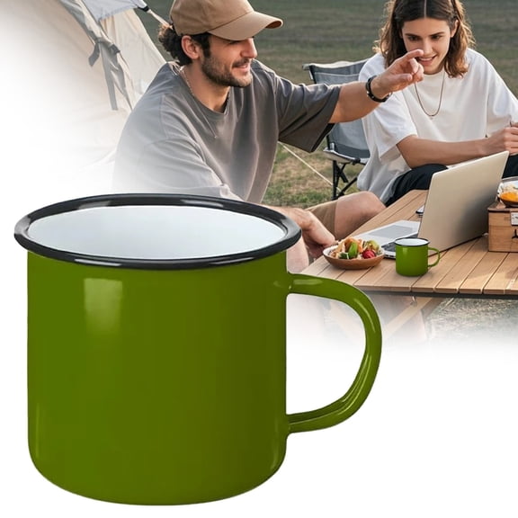 360ml Military Green Enamel Coffee Mug, Portable Camping Cup, Outdoor Hiking Travel Mug, Thickened Eco-Friendly Water Cup for Coffee, Tea, Soup & Hot Drinks