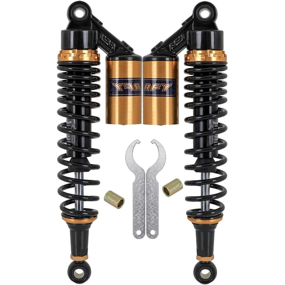 360mm Universal Motorcycle Rear Shock Absorbers - Adjustable Air Reservoir, 540lbs Load Capacity, Gold & Black Finish, Fits Most Motorcycles