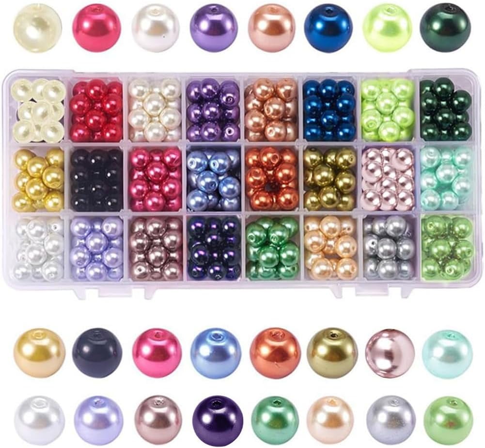 360pcs 10mm Glass Pearl Beads 24 Color Craft Pearl Bead Satin Luster Imitation Pearls Bead Dyed Round Loose Spacer Beads for Jewelry Necklace Craft Making Vase FillersMixed Color