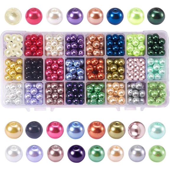 360pcs 10mm Glass Pearl Beads 24 Color Craft Pearl Bead Satin Luster Imitation Pearls Bead Dyed Round Loose Spacer Beads for Jewelry Necklace Craft Making Vase Fillers Colorful