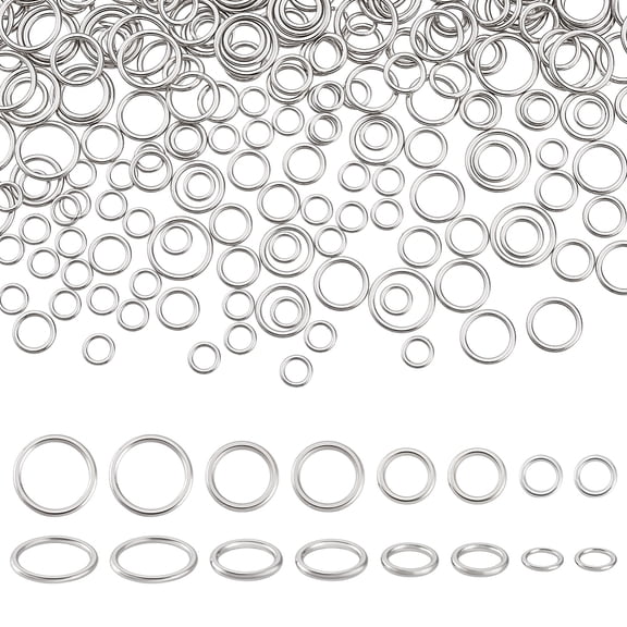 360pcs 4 Sizes Closed Jump Rings 6/8/10/12mm Linking Ring Silver Bracelet Ring O Rings Alloy Jewellery Connectors for Earring Necklace Keyachain Making 16~18 Gauge DIY