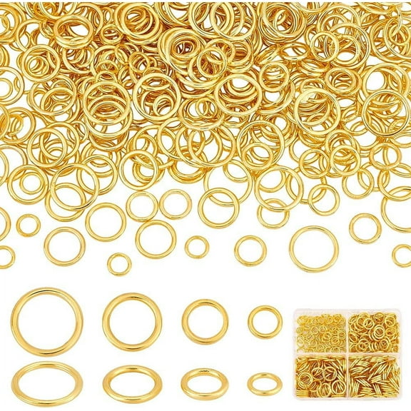 360pcs 4 Sizes Closed Jumps Rings 6/8/10/12mm Brass Soldered Jump Rings 16~18 Gauge Golden Round Rings Chainmail Rings Jewelry Connector