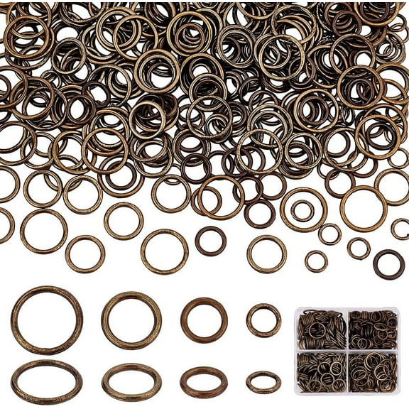 360pcs Closed Jumps Rings 6/8/10/12mm O Rings Brass Soldered Jump Rings 16~18 Gauge Bronze Round Chainmail Rings Jewelry Connector