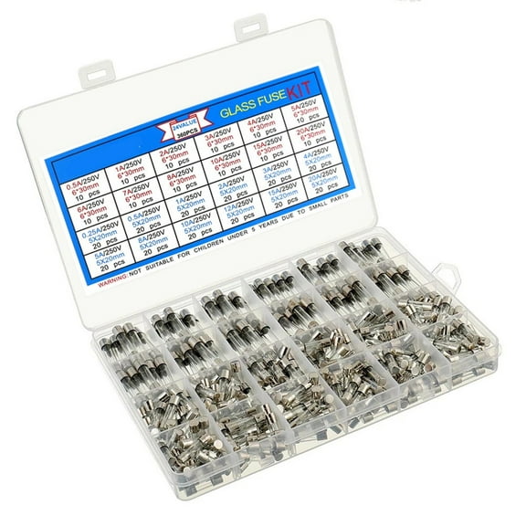 360pcs Fast Blow Glass Fuse Assortment Kit 24 Values Fuses Kit Tube Fuses Sets