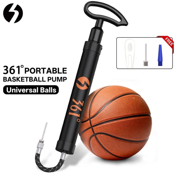 361° Portable Ball Pump, 45PSI Universal Sports Ball Air Pump with Twist-On Adapter Base, Non-Return Leak-Free 11" Compact Steel Hand Pump with Ergo Grip Handle for Basketball, Soccer