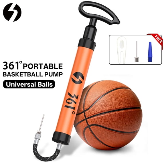 361° Portable Ball Pump, 45PSI Universal Sports Ball Air Pump with Twist-On Adapter Base, Non-Return Leak-Free 11" Compact Steel Hand Pump with Ergo Grip Handle for Basketball, Soccer