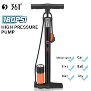 361  Bike Floor Pump with Pressure Gauge, Black 160PSI High Pressure Bicycle Air Pump with Schrader Presta Dunlop Multi-Purpose Valve, 23.2" Steel Barrel Pump for Bikes, Car