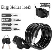 361  Bike Lock Cable, 4ft High-Strength Anti-Theft Bicycle Steel Cable Key Lock with Mounting Bracket, Waterproof Zinc Alloy Cylinder & PVC Coating for Road Mountain Bikes