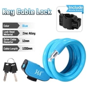 361  Bike Lock Cable, 4ft High-Strength Anti-Theft Bicycle Steel Cable Key Lock with Mounting Bracket, Waterproof Zinc Alloy Cylinder & PVC Coating for Road Mountain Bikes