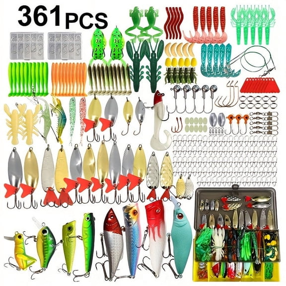 361-piece / 252-piece / 110-piece bait and fishing gear set, with box, including mino fish, spoon bait, soft bait, Forg soft bait, soft worm bait, and drilling fixture head