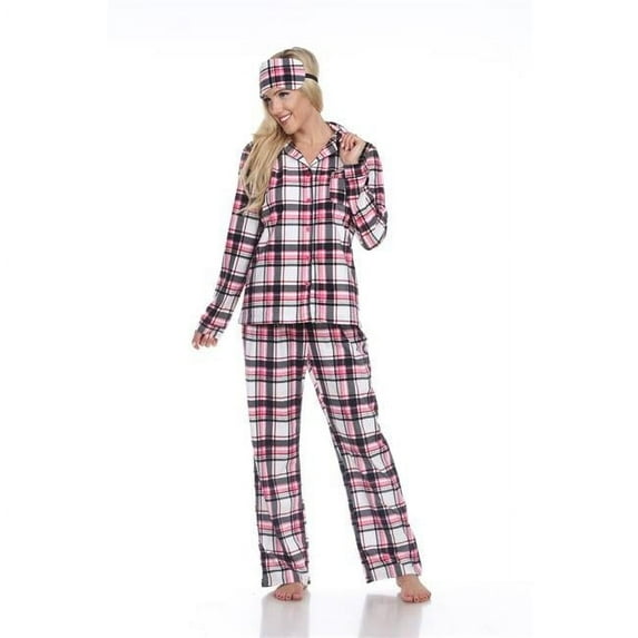 3610-11-L Pink Plaid Three-Piece Pajama Set - Large