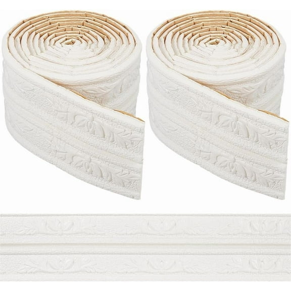 3623.22 inch 15.08Ft Lotus Pattern Molding Peel Stick Self Adhesive White Flexible Foam Trim 3D Sticky Decorative Wallpaper Border Wall Edging Baseboard Mirror Lines Hotel DIY Decor Floral White