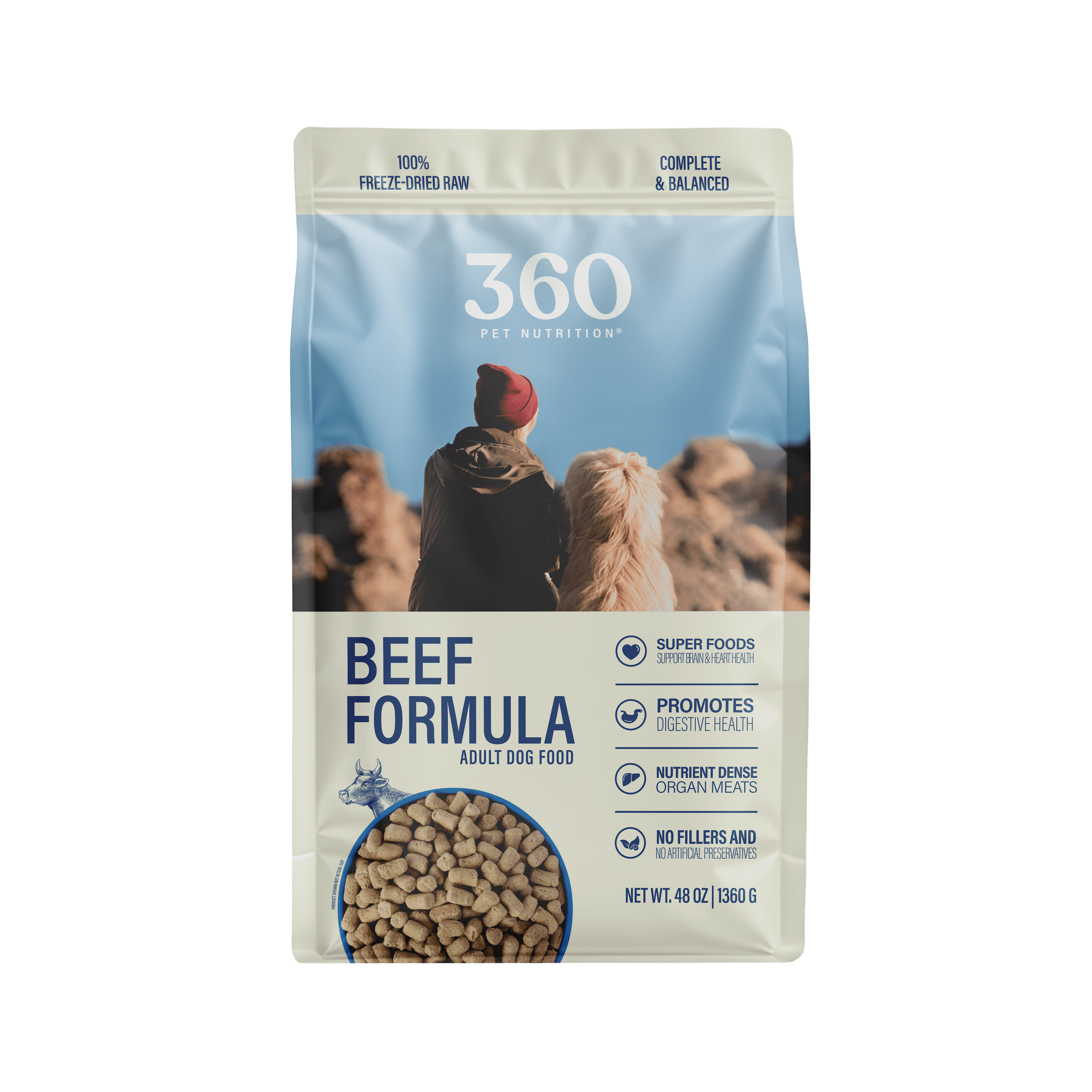 360 Pet Nutrition Beef Flavor Freeze Dried Dog Food, 48 oz. Bag