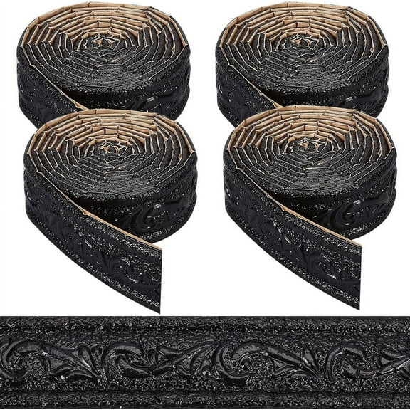 362 x 1.8in Peel and Stick Molding Black 3D Self Adhesive Wallpaper Border Flexible Baseboard Trim Mirror Sticky Wall Edging Base Lines Foam for Hotel Home DIY Decor Black 1set