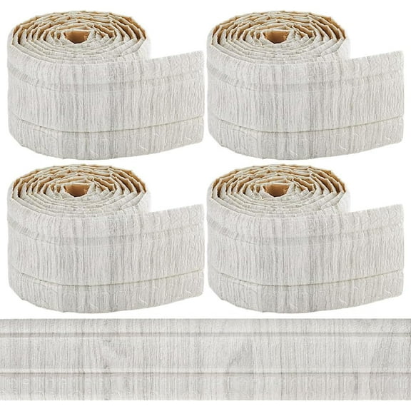 362 x 3.14in Peel and Stick Wallpaper Border Crown Molding Beige Oak Wood Grain Self Adhesive Flexible 3D Baseboard Trim Vintage Mirror Sticky Wall Edging Base Lines Foam for Hotel Home Decor