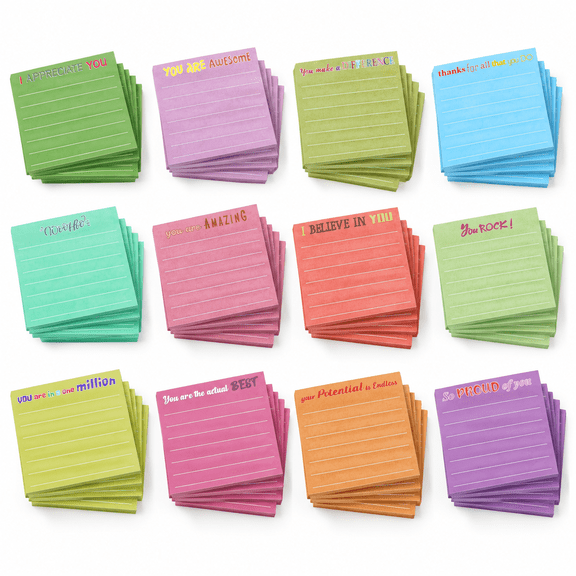 363 x 3 Inch Inspirational Sticky Notes With Lines, 12 Vibrant Colors, No Pens