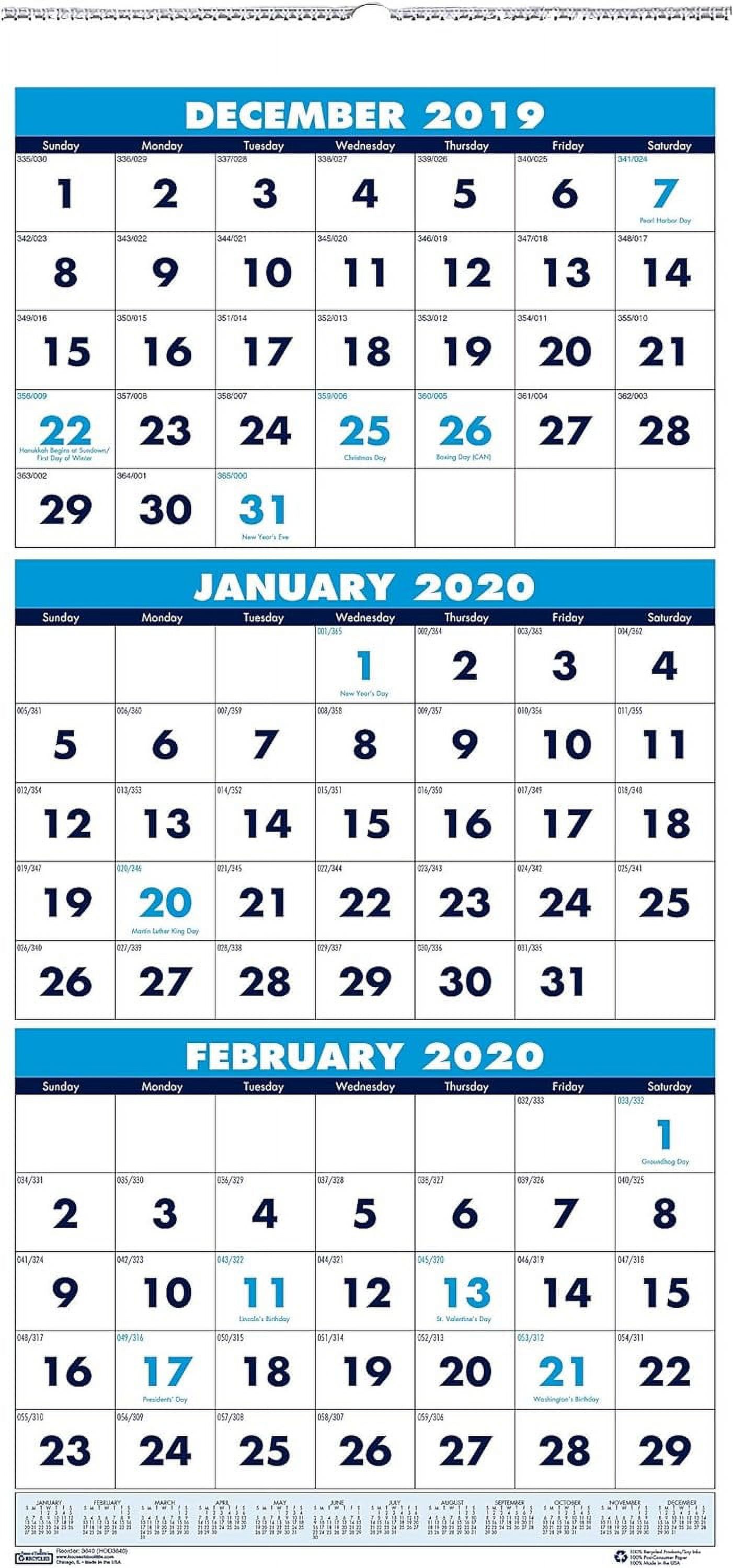 3640 Recycled ThreeMonth Format Wall Calendar, Vertical Orientation