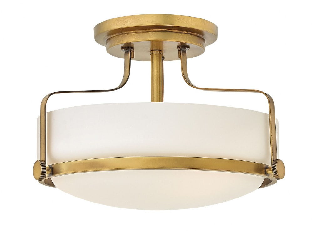 Heritage Brass and Etched Opal Glass 3-Light Semi-Flush Mount