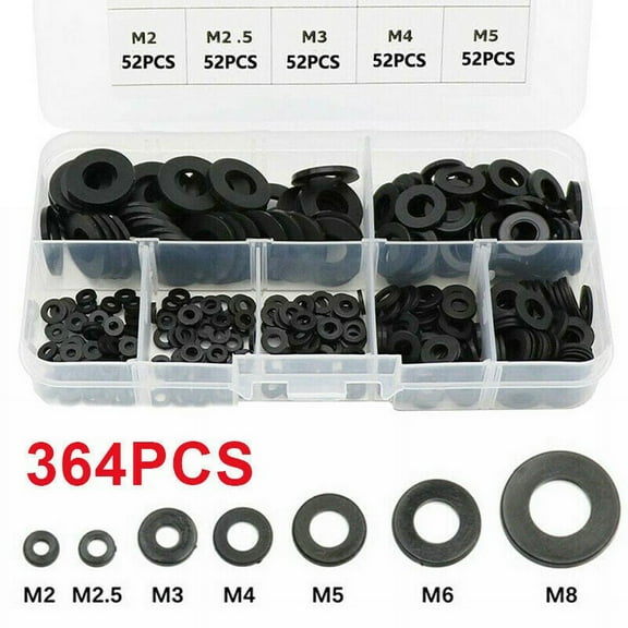 364x Black Flat Washer Assort Insulation Gasket Ring For M2 M2.5 M3 M5 M6 M8