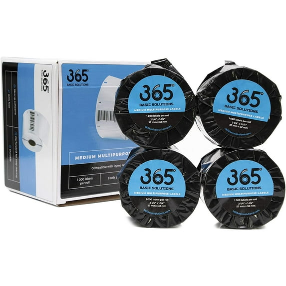 365 Basic Solutions Dymo Thermal Printer Labels, 8 x 5 in, White, 1000 Count