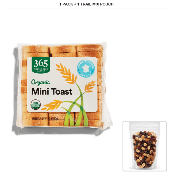 365 By Whole Foods Market, Mini Toast, 2.8 oz, 1 Pack with 1 Bybies Trail Mix Pouch, 2 oz