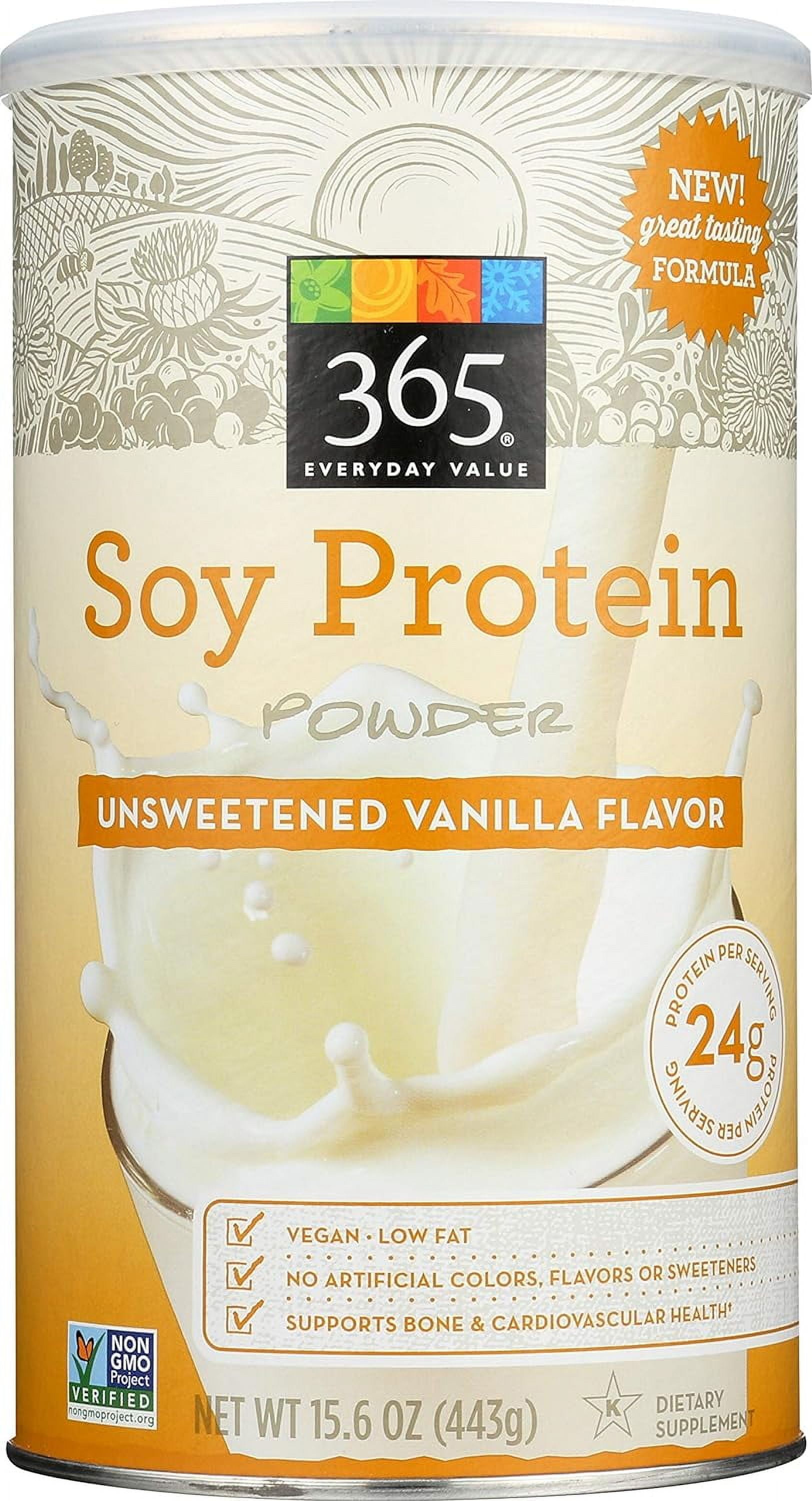 365 Everyday Value, Soy Protein Powder, Unsweetened Vanilla Flavor, 15.