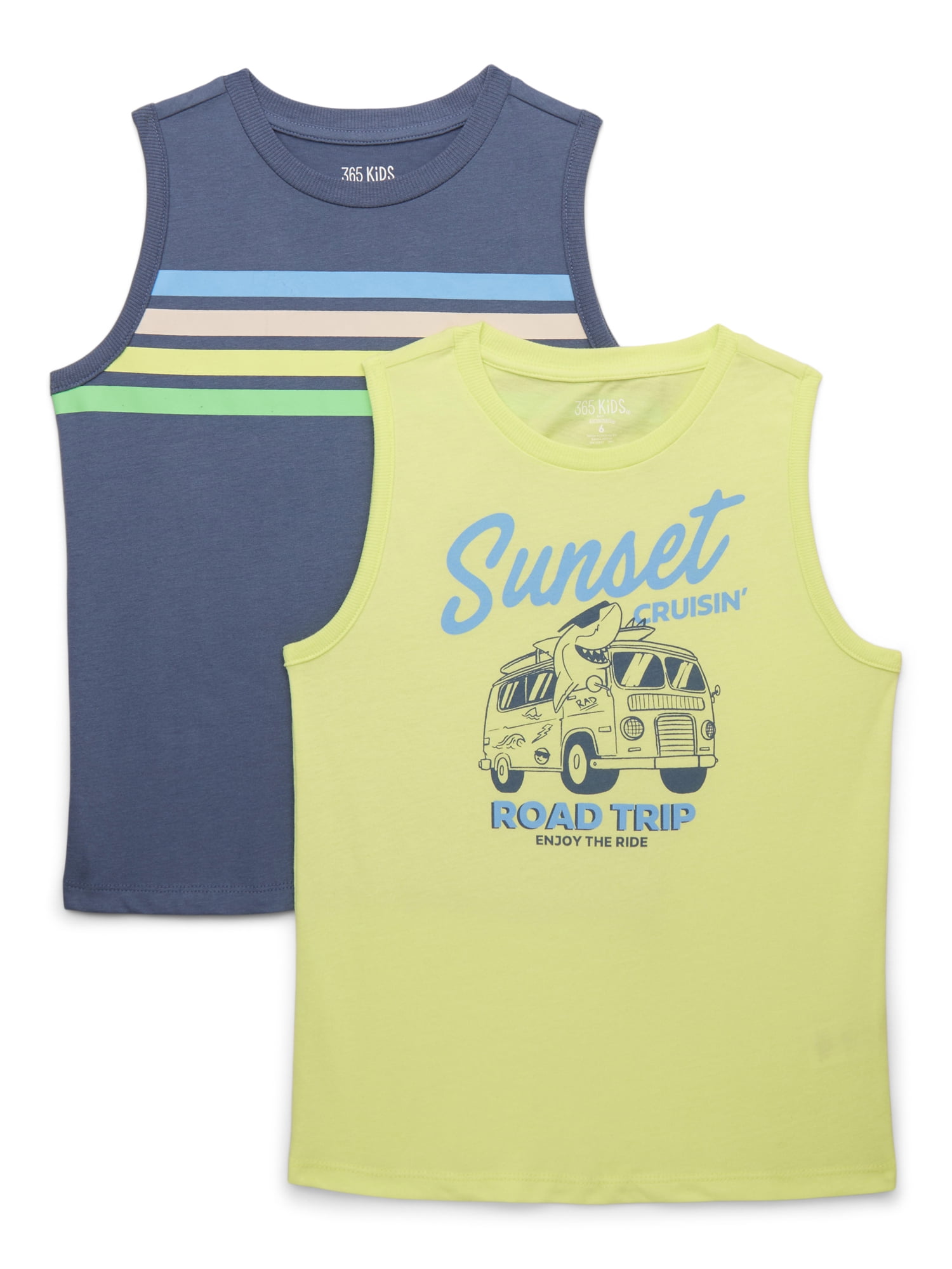 365 Kids Boys Mix and Match Multipack Graphic & Striped Tanks, 2-Piece, Sizes 4-10