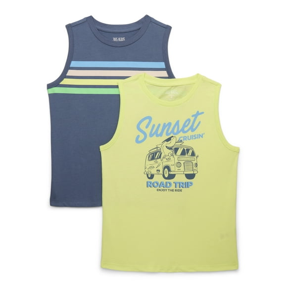 365 Kids Boys Mix and Match Multipack Graphic & Striped Tanks, 2-Piece, Sizes 4-10