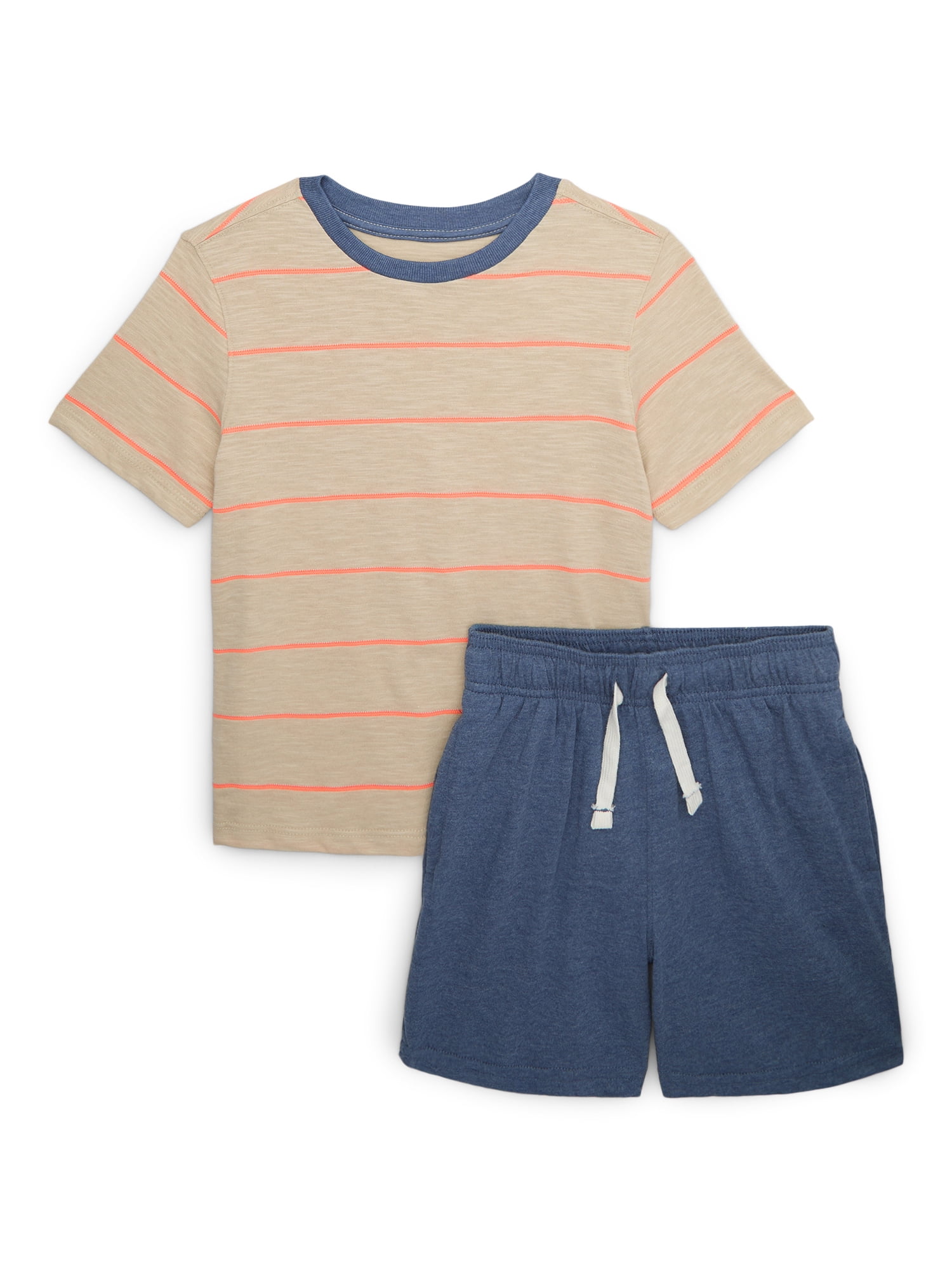 365 Kids by Garanimals Boys Mix and Match Short Sleeve Striped Tee & Knit Shorts Outfit Set, 2-Piece, Sizes 4-10