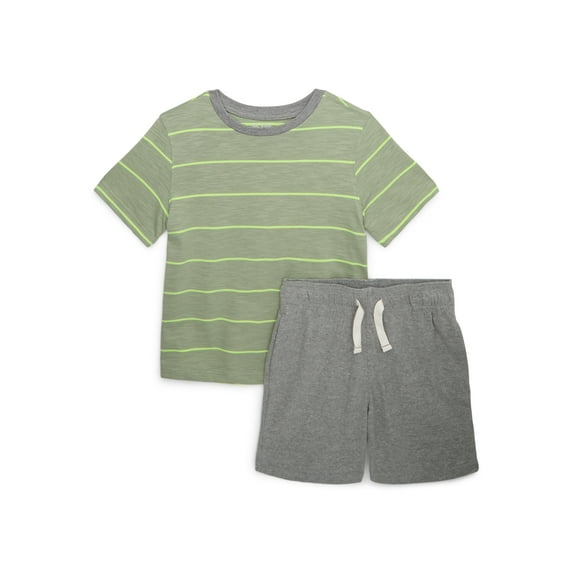 365 Kids by Garanimals Boys Mix and Match Short Sleeve Striped Tee & Knit Shorts Outfit Set, 2-Piece, Sizes 4-10