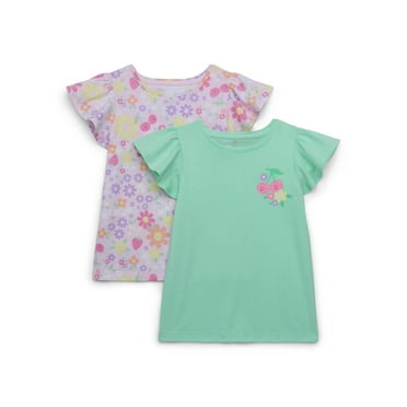 365 Kids by Garanimals Girls Flutter Sleeve Tee, 2-Pack, Sizes 4-10