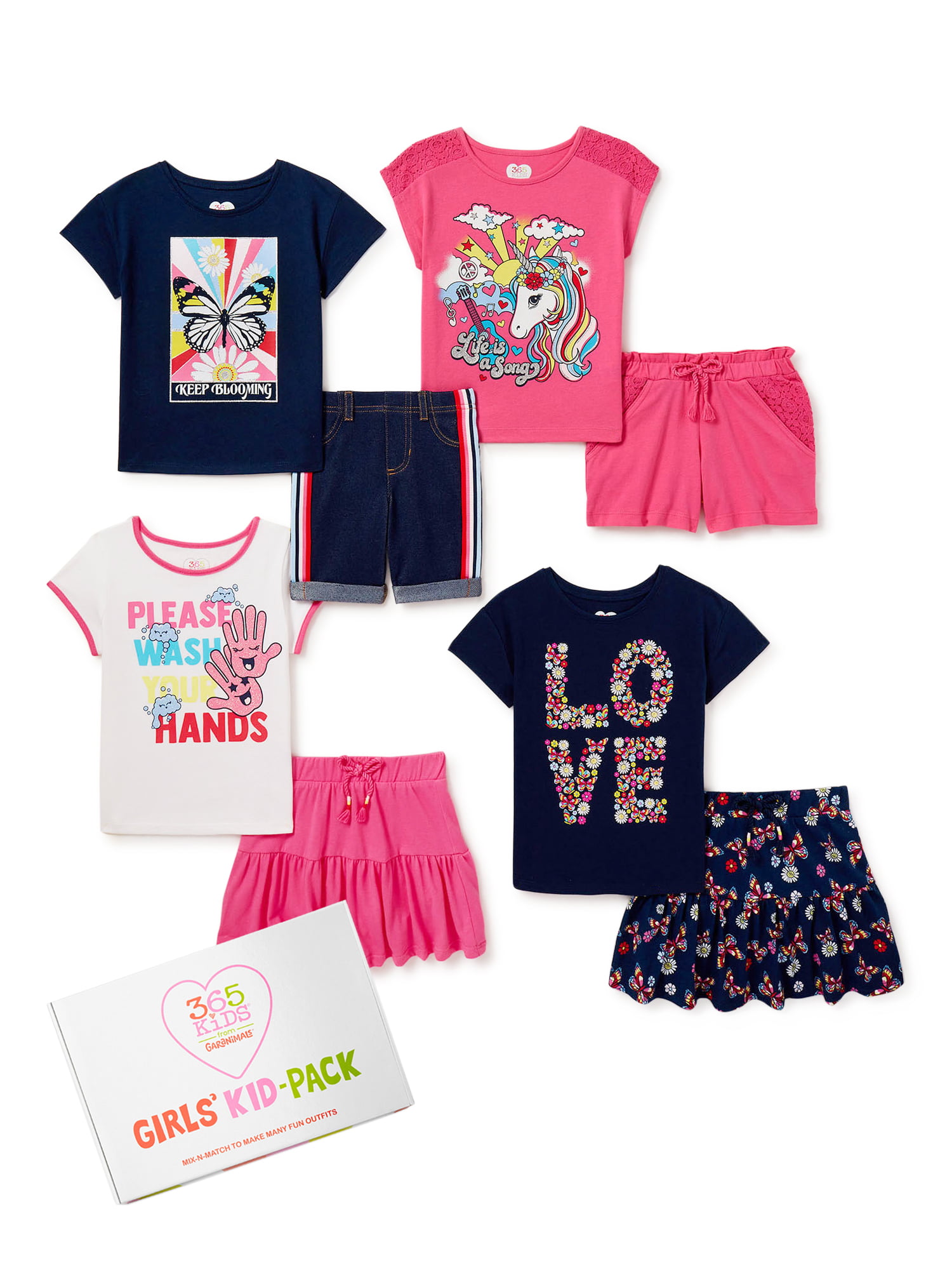 365 Kids From Garanimals Girls' Clothing Mix & Match Kid-Pack Gift Box,  8-Piece Outfit Set
