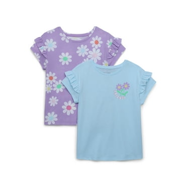 365 Kids by Garanimals Girls Print Ruffle Sleeve Tee, 2-Pack, Sizes 4-10