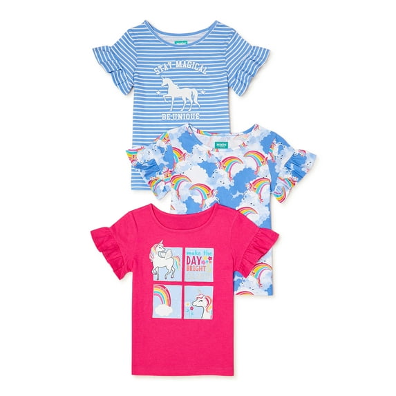 365 Kids From Garanimals Girls Ruffle Sleeve T-Shirts, 3-Pack, Sizes 4-10