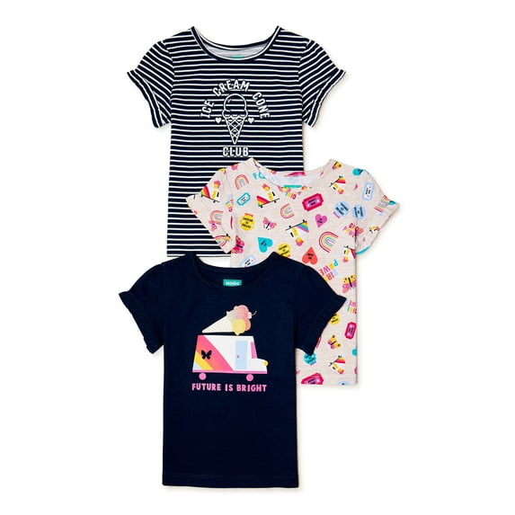 365 Kids From Garanimals Girls Ruffle Sleeve T-Shirts, 3-Pack, Sizes 4-10