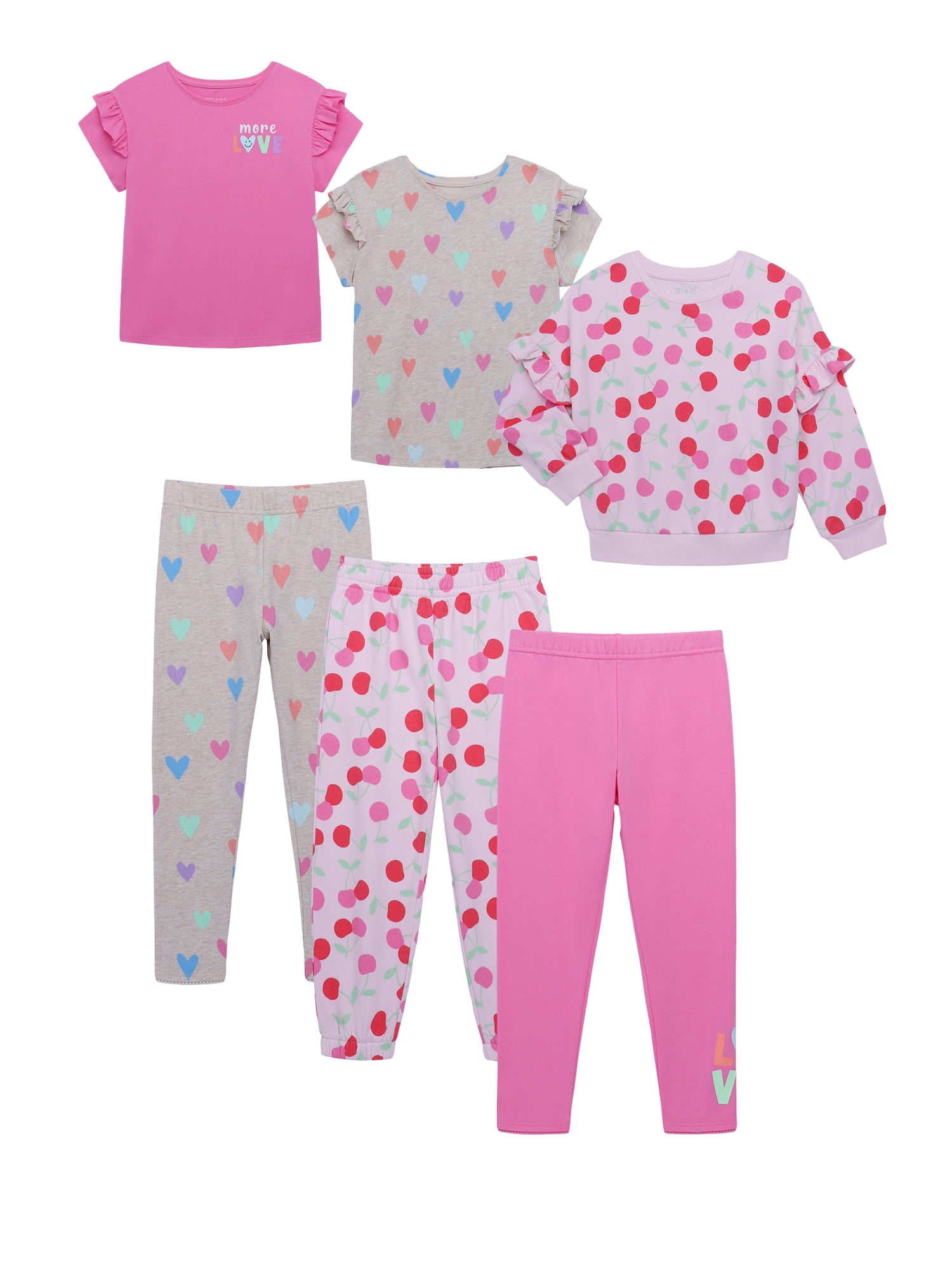 365 Kids by Garanimals Girls Sweatshirt and Sweatpants Kid-Pack Outfit Set, 6-Piece, Sizes 4-10