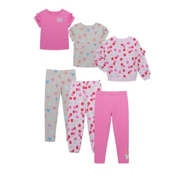 365 Kids by Garanimals Girls Sweatshirt and Sweatpants Kid-Pack Outfit Set, 6-Piece, Sizes 4-10