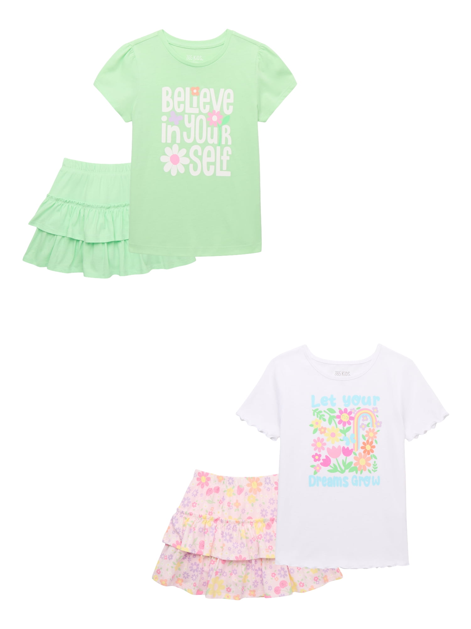 365 Kids by Garanimals Girls Tee and Scooter Skirt Outfit Set, 4-Piece, Sizes 4-10