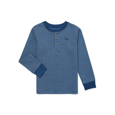 365 Kids by Garanimals Boys Striped Henley Tee with Long Sleeves, Sizes 4-10
