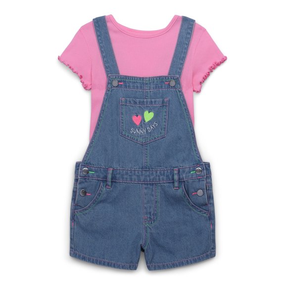 365 Kids by Garanimals Girls Cotton Shortalls and Tee Set, 2-Piece, Sizes 4-10