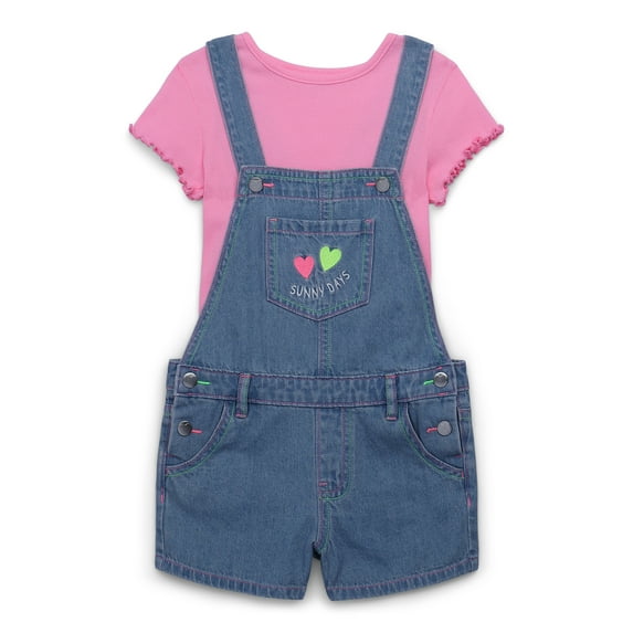 365 Kids by Garanimals Girls Cotton Shortalls and Tee Set, 2-Piece, Sizes 4-10
