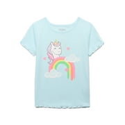 365 KIDS FROM GARANIMALS 365 Kids by Garanimals Girls Everyday Lettuce Edge Tee with Short Sleeves, Sizes 4-10