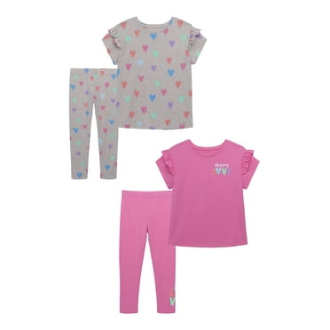 365 Kids by Garanimals Girls Graphic Tees and Leggings Outfit Set, 4-Piece, Sizes 4-10