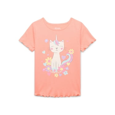 365 Kids by Garanimals Girls Everyday Lettuce Edge Tee with Short Sleeves, Sizes 4-10