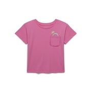 365 KIDSBYGARANIMALS 365 Kids by Garanimals Girls Rainbow Embroidered Pocket Tee with Short Sleeves, Sizes 4-10