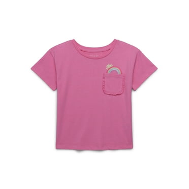 365 Kids by Garanimals Girls Rainbow Embroidered Pocket Tee with Short Sleeves, Sizes 4-10