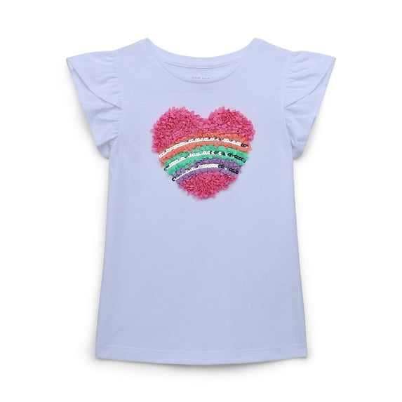 365 Kids by Garanimals Girls Sequin Graphic Tee with Tulip Sleeves, Sizes 4-10