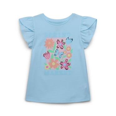 365 Kids by Garanimals Girls Sequin Graphic Tee with Tulip Sleeves, Sizes 4-10