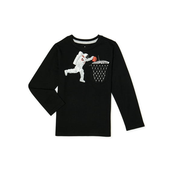 365 Kids from Garanimals Boys Long Sleeve Astronaut Pocket Tee, Sizes 4-10