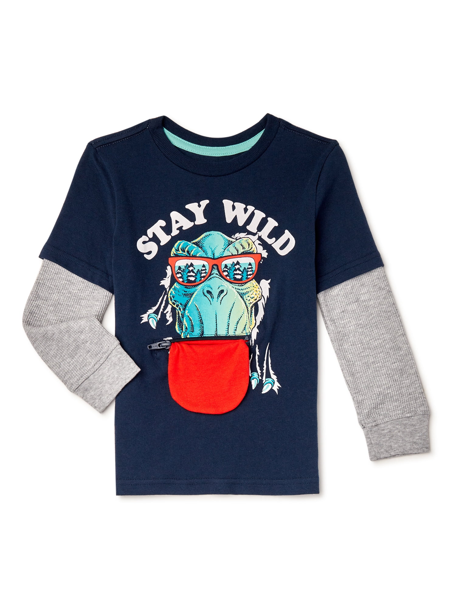 365 Kids from Garanimals Boys Long Sleeve Dino Hangdown T-Shirt, Sizes 4-10